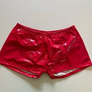 Red shiny hot pants